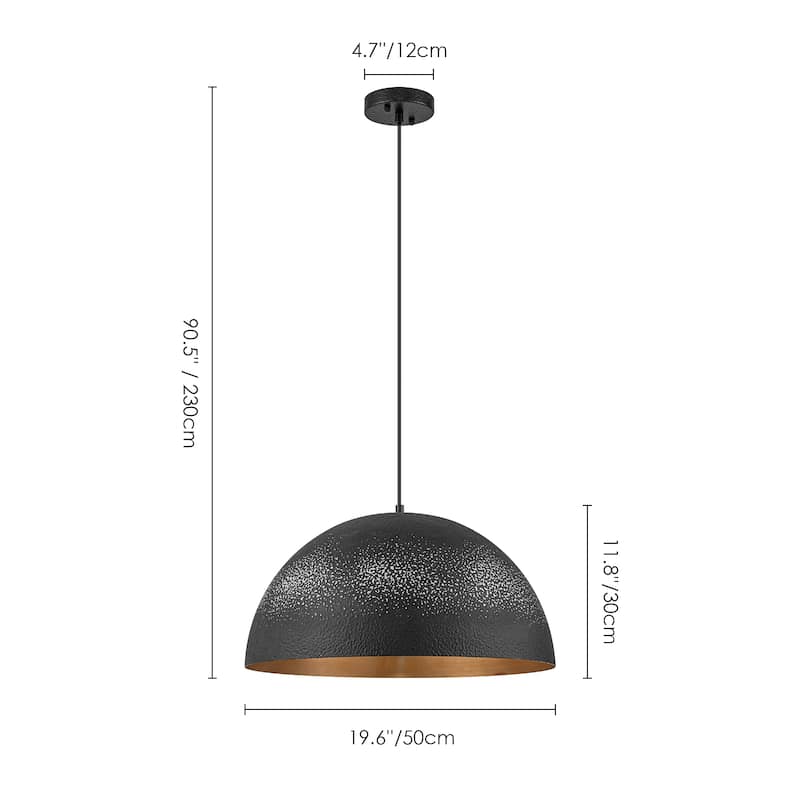 1-Light Vintage Industrial Painted Black Gold Leaf Dome Pendant Kitchen Island Lighting - 19.6 in. W x 11.8 in. H