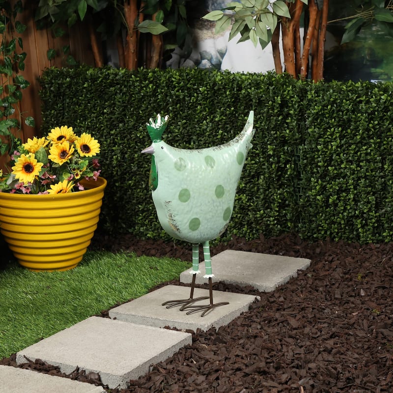 Metal Green Polka Dot Standing Hen Standing Decor