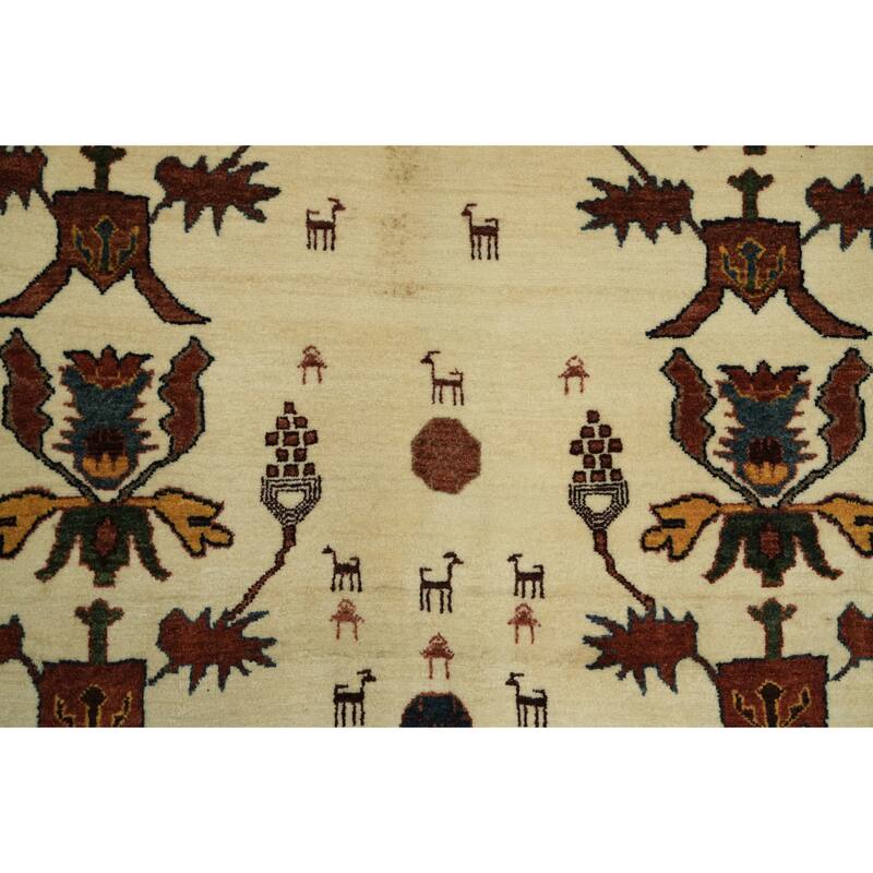Hand Knotted Oriental 100% Wool Carpet Tribal All-Over Beige & Ivories Gabbeh (kashkoli) Area Rug - 6' 2'' X 4' 1''