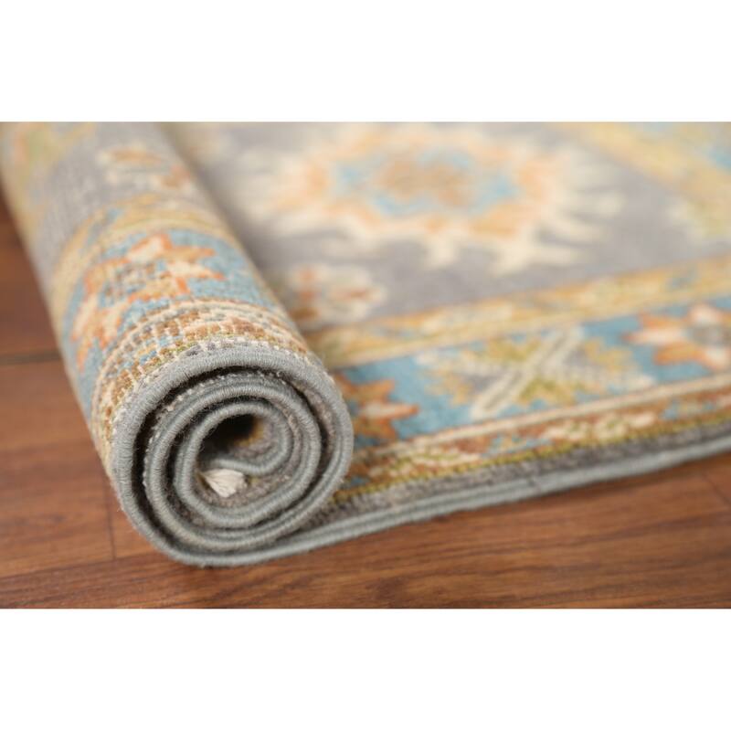 Gray Geometric Kazak Accent Rug Hand-Knotted Wool Carpet - 2'1"x 2'10"