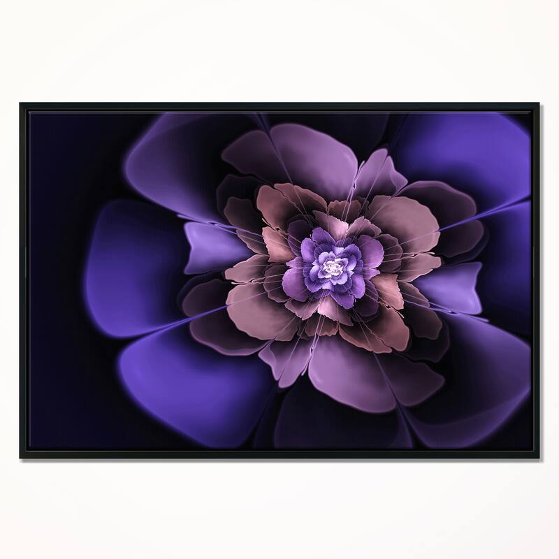 Designart "Blue Fractal Flower in Dark" Floral Framed Canvas Art Print