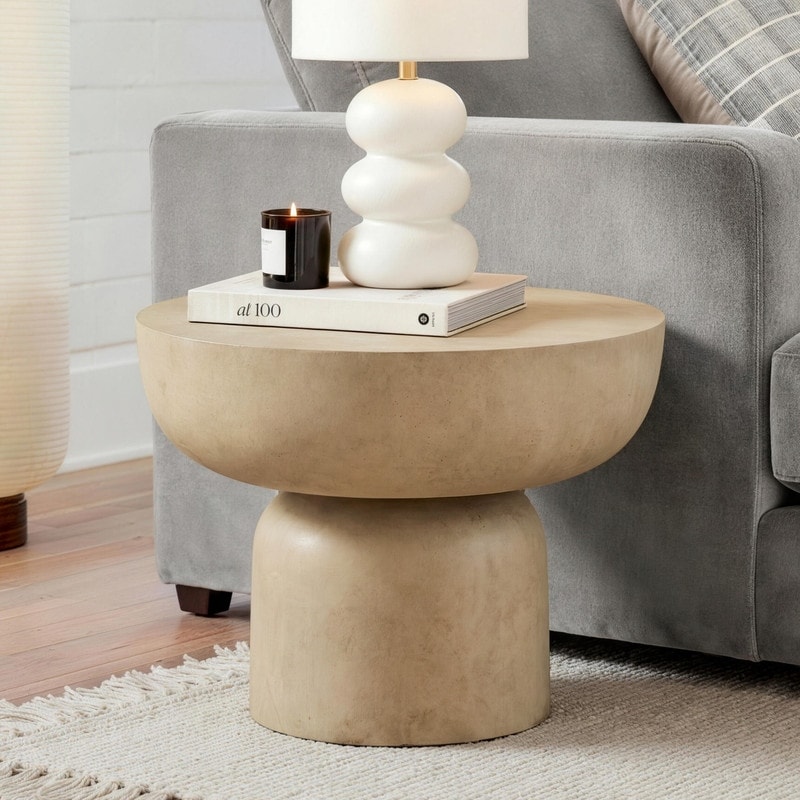 19.3" Concrete Round Pedestal End Table