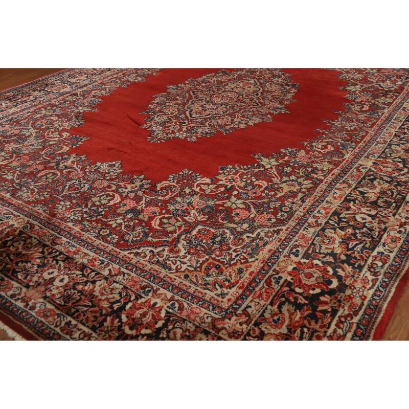 Hand Knotted Oriental 100% Wool Carpet Traditional Floral Red Mahal Area Rug - 14' 2'' X 10' 1''
