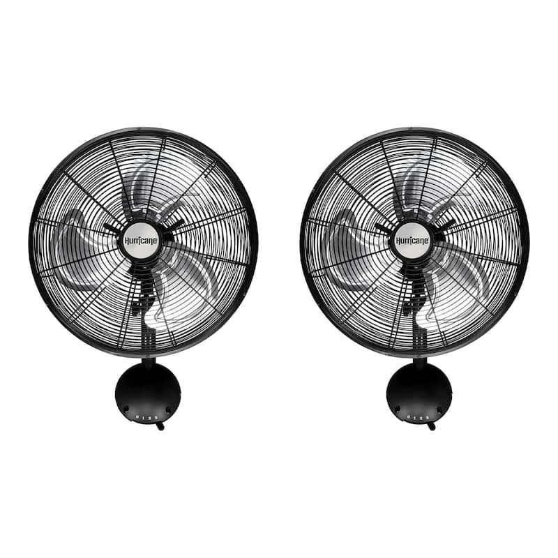Hurricane 16 Inch Pro High Velocity Oscillating Metal Wall Fan, Black (2 Pack) - 6.4