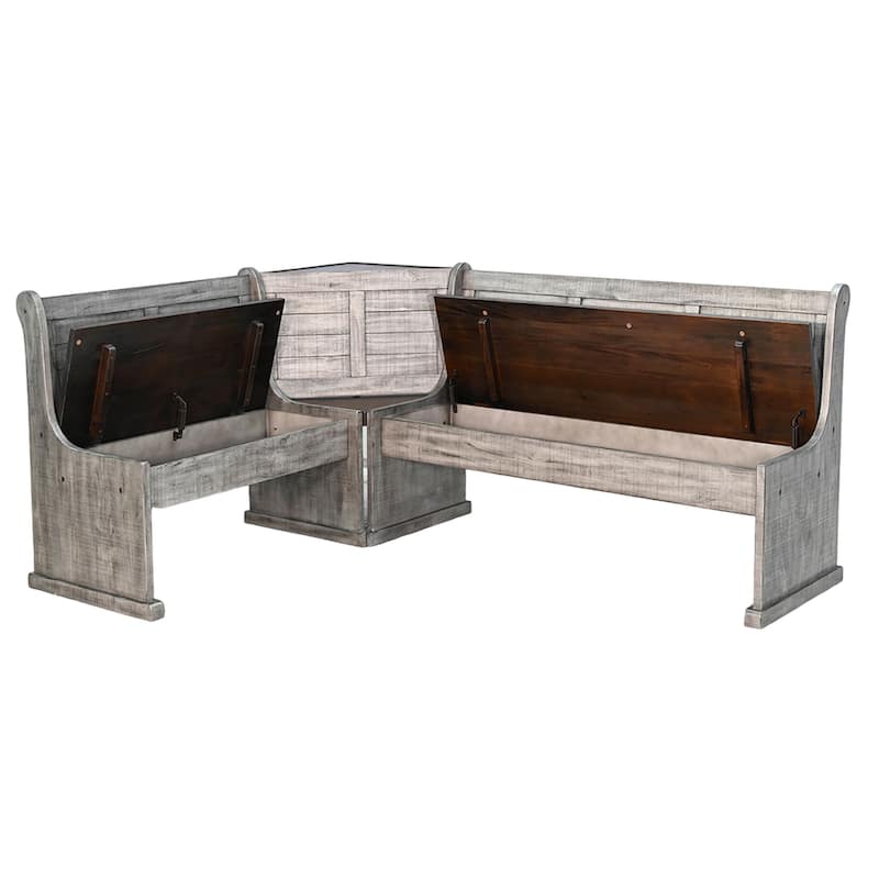 Camie 4pc Corner Breakfast Nook Set, Gray Brown Dining Table and Bench