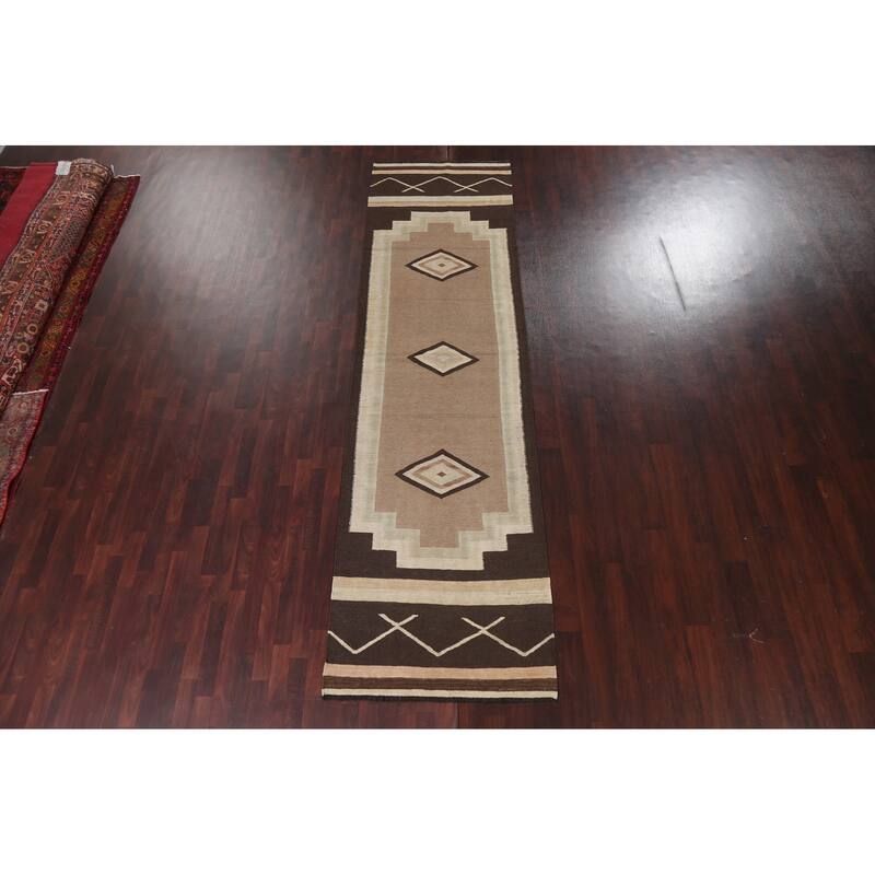 Natural Dye Kilim Oriental Staircase Runner Rug Hand-woven Wool Carpet - 3'5" x 12'8"