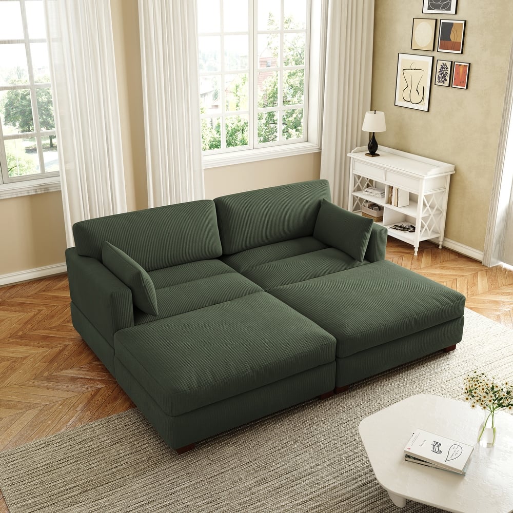 Corduroy Modular Sectional Sofa Deep Seat Corner Sofas & Ottomans