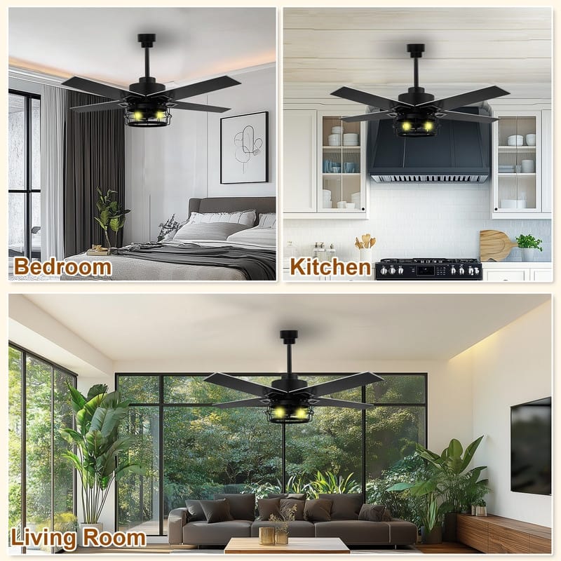 52 Inch Ceiling Fans with Lights and Remote, Reversible Airflow, Noiseless for Bedroom, Living Room, Indoor/Outdoor Use
