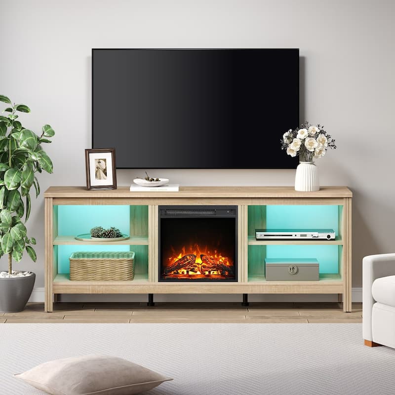 Wood Fireplace TV Stand for 75 Inch TV Entertainment Center, 70 Inch