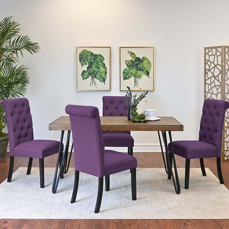 Roundhill Furniture Ashford 5-Piece Dining Set, Hairpin Dining Table with 4 Chairs - Purple