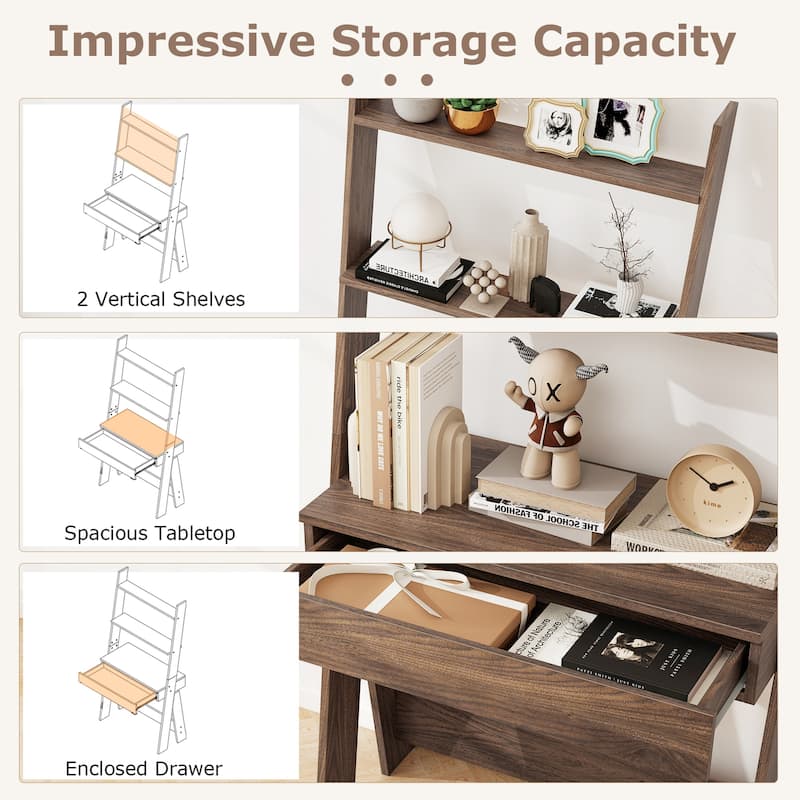 Costway Home Office Ladder Desk Wall-Leaning Laptop Workstation with