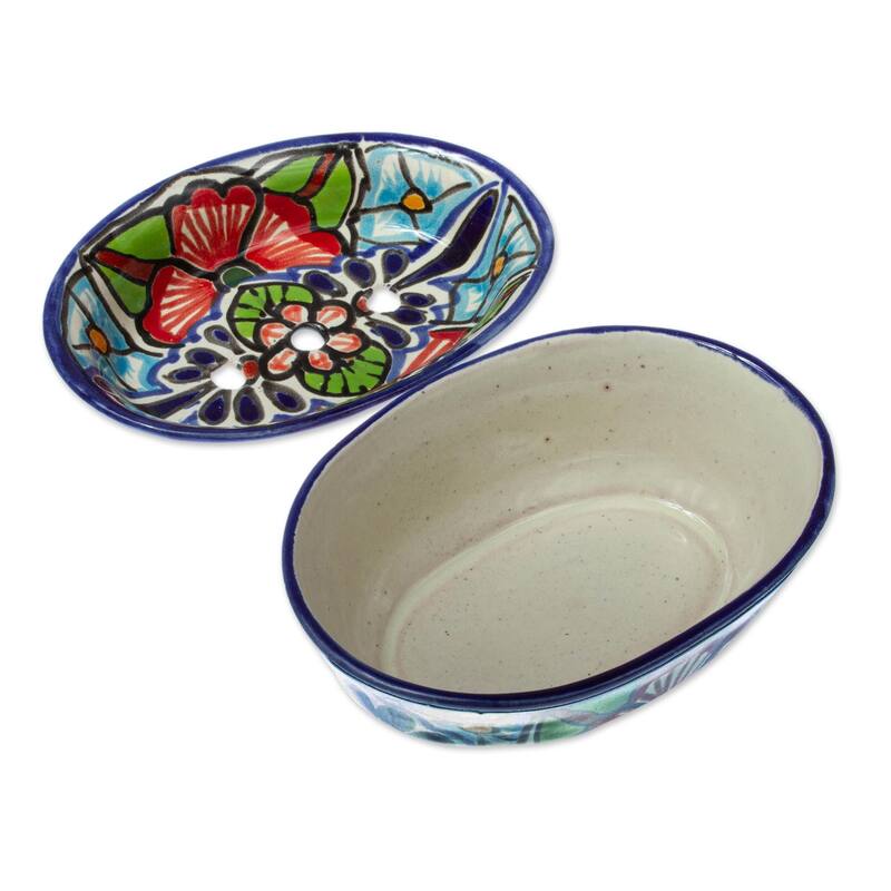 Novica Handmade Talavera Bouquet Ceramic Soap Dish - Multi