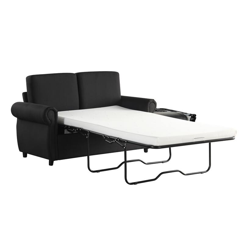 Pull Out Loveseat Sofa Convertible Sleeper Love Seat Bed with Mattress and 2 USB Ports Tufted Couch Round 2-seat Armchair