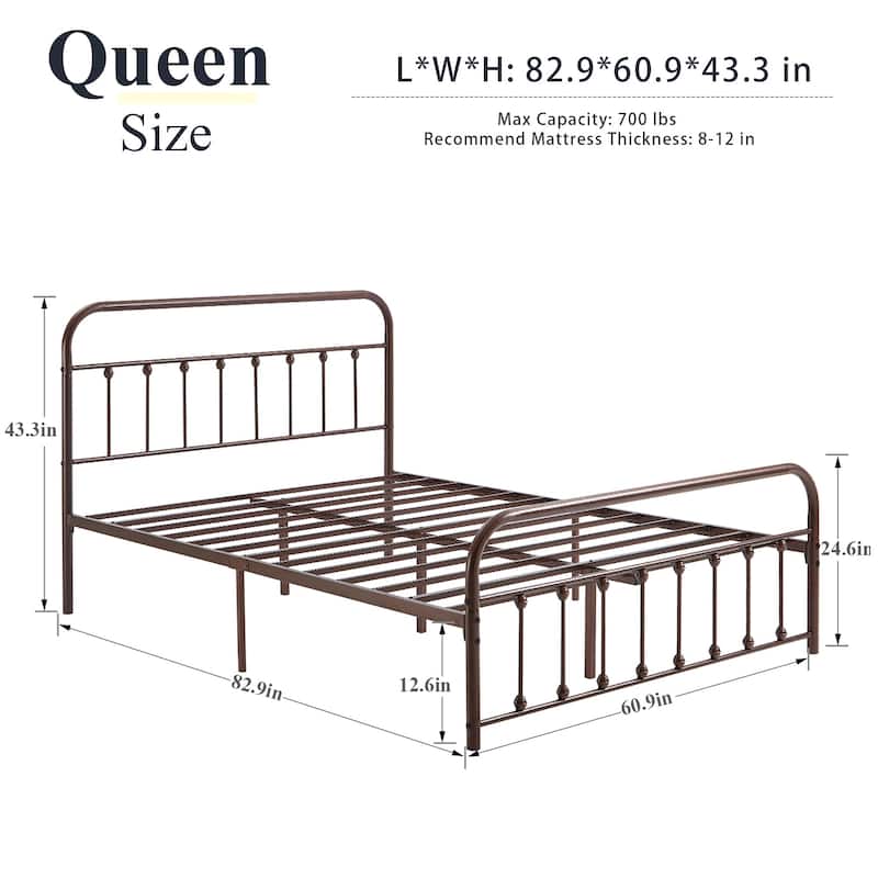 VECELO Metal Bed Frame with Headboard Classic Metal Platform Bed Frame Mattress Foundation with Victorian Style Footboard