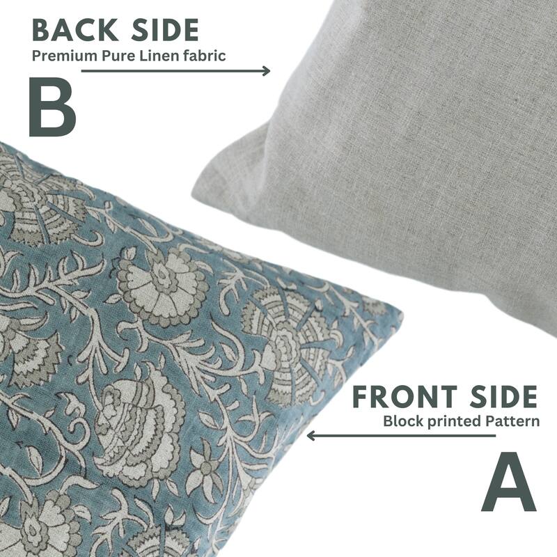 Fabdivine Polka Dots Grey Pure Linen Cushion Cover Soft, 12x20 Inches Handmade Block Print Bedroom or Farmhouse Décor, Shivri