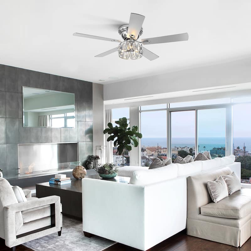 52" Flushmount Ceiling Fan with Lights Remote, Farmhouse Fandelier 5 Blade