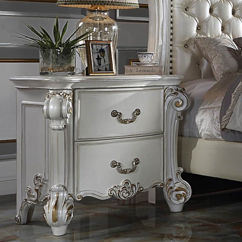 2 Drawers Nightstand with Oversized Scrolled Leg