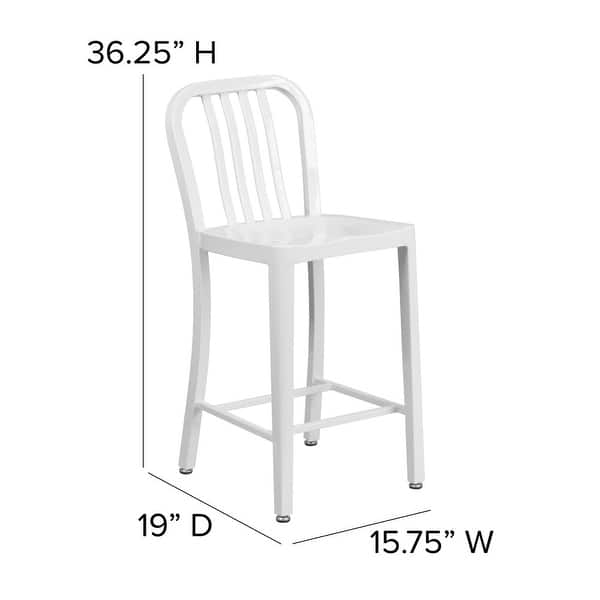 dimension image slide 0 of 9, 2 Pack 24'' High Metal Indoor-Outdoor Counter Height Stool w/ Vertical Slat Back