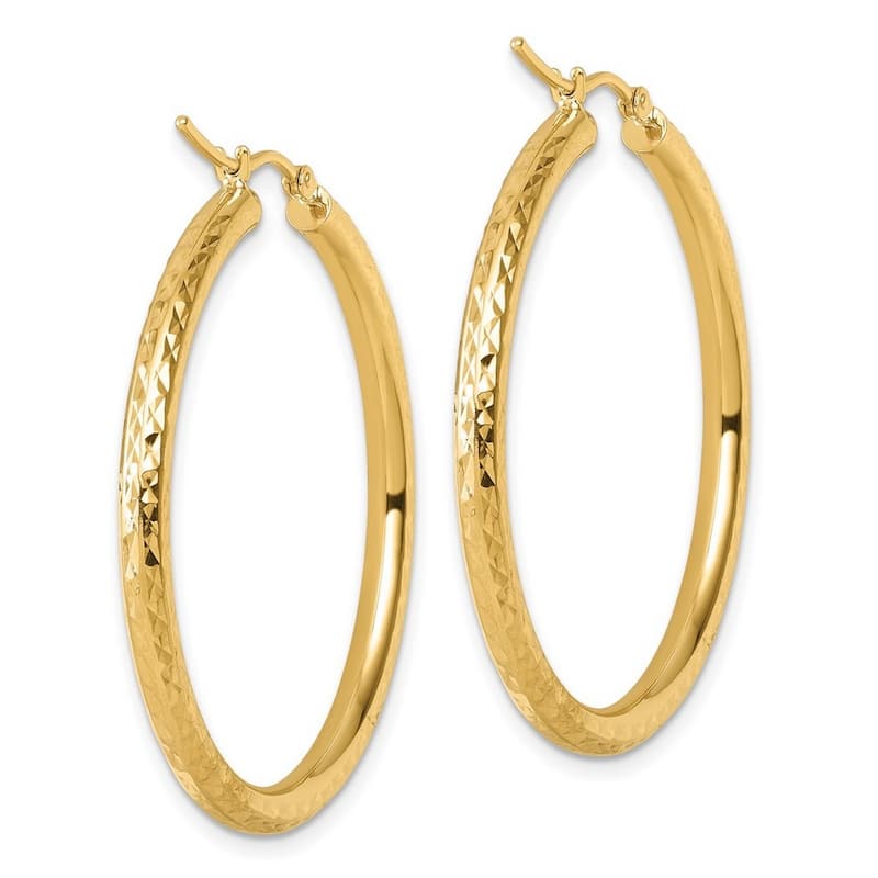 Curata 14k Yellow Gold Sparkle Cut Round Hoop Earrings - 40x40mm