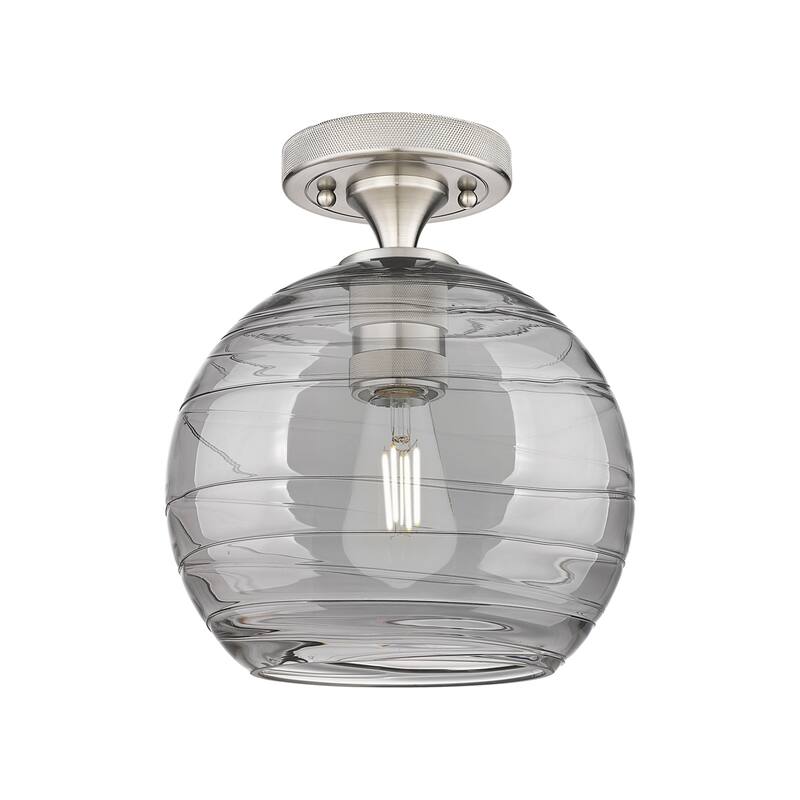 Innovations Lighting Downtown Urban - Crown Point - 1 Light 8" Athens Deco Swirl Flush Mount - Satin Nickel