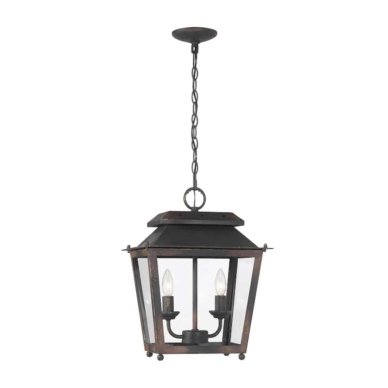 Abingdon 2 Light Mini Pendant in Antique Black Iron with Clear Glass - Gold