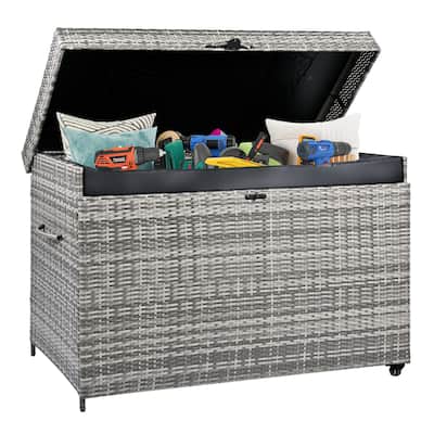 230 Gallon Wicker Deck Box with Wheels,All-Weather Outdoor Storage Box,Rattan Storage Bin - N/A
