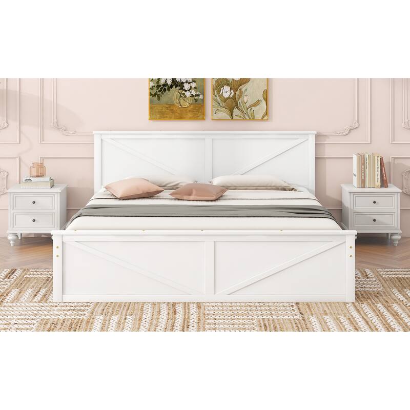 King Size Wooden Platform Bed Frame with Four Storage Drawers and Headboard, No Box Spring Required, Bedroom Furniture