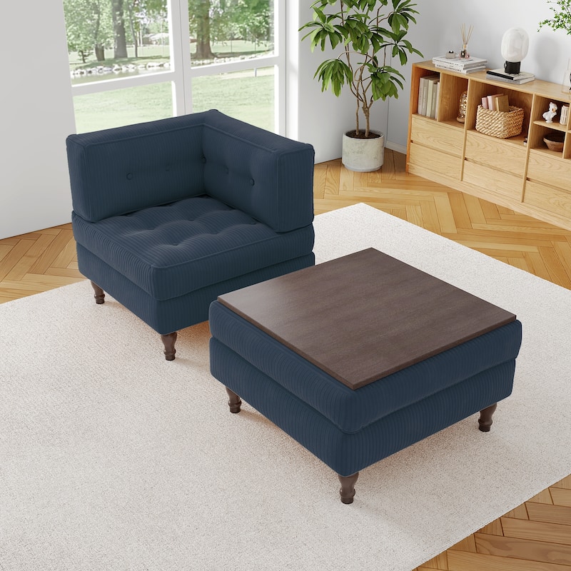 Corduroy L-shape Modular Corner Sectional Sofa with Reversible Storage Ottoman