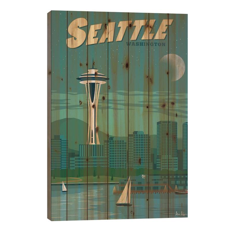 Seattle Print On Wood by IdeaStorm Studios - Multi-Color - 40x26x1.5