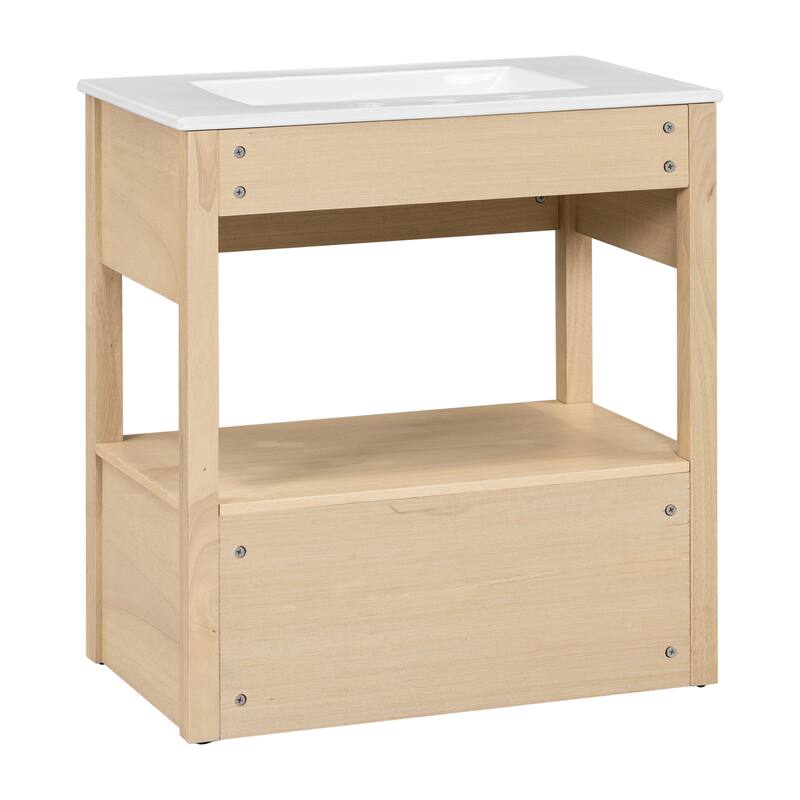 30" Bathroom Vanity with Sink Top, Bathroom Cabinet with Open Storage Shelf and Two Drawers, One Package
