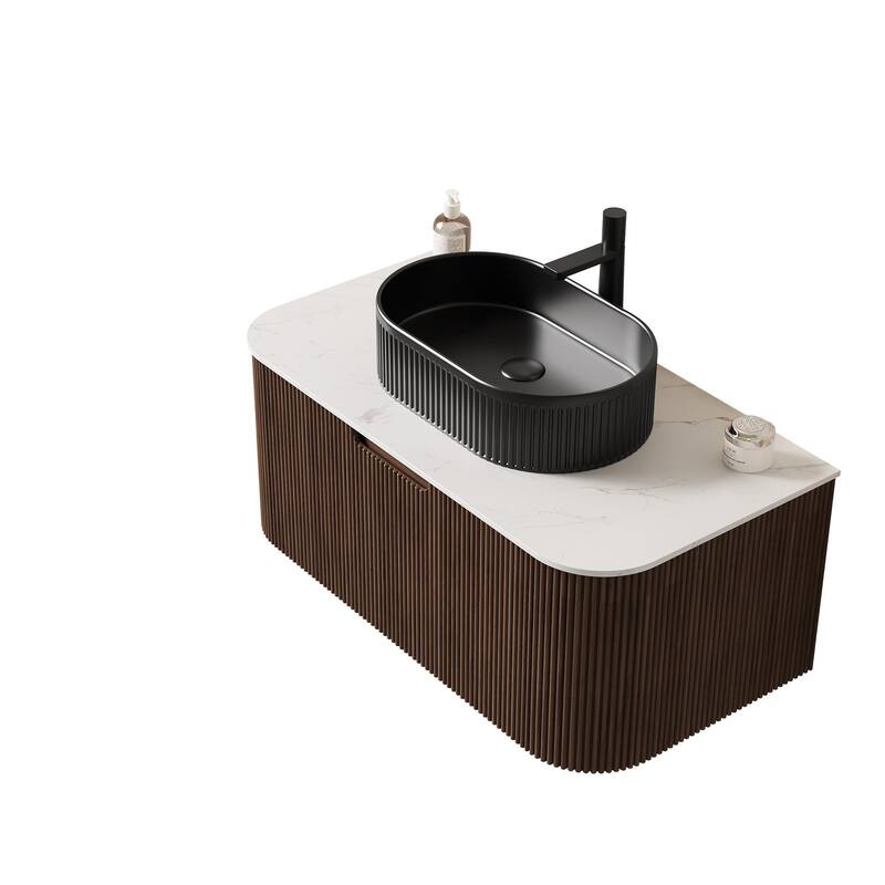 Wall Mounted Bathroom Vanity with Black Oval Ceramic Basin