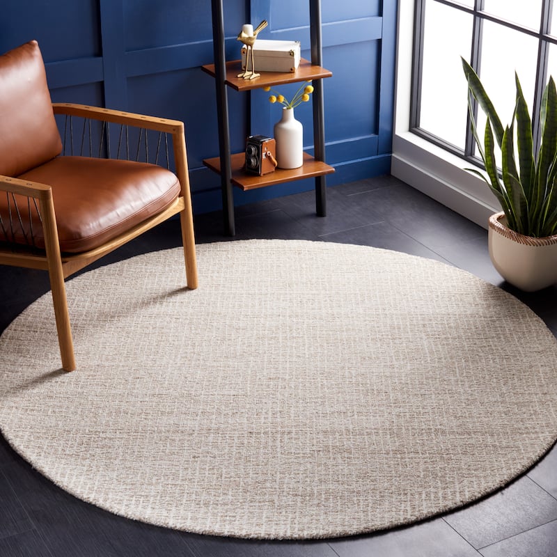 SAFAVIEH Handmade Abstract Lottie Modern Wool Rug - 10' Round - Ivory/Grey - Round