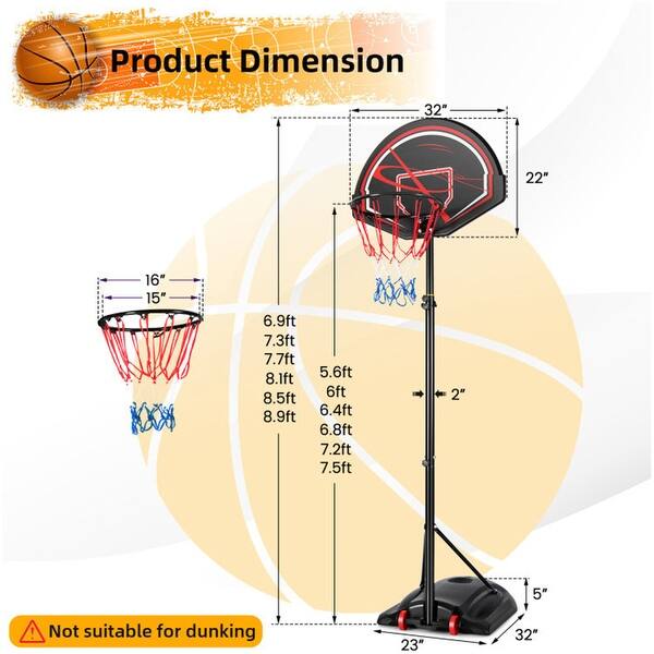 Black Portable Basketball Hoop Stand with Wheels and 2 Nets