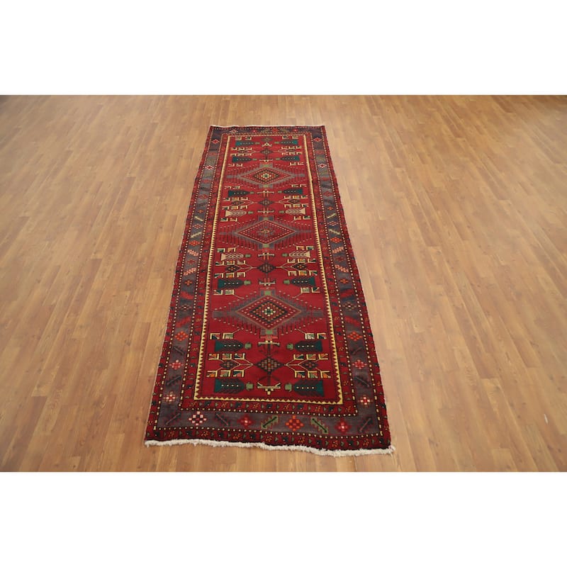 Hand Knotted Oriental 100% Wool Carpet Traditional Tribal Red Heriz Runner Rug - 10' 1'' X 3' 8''