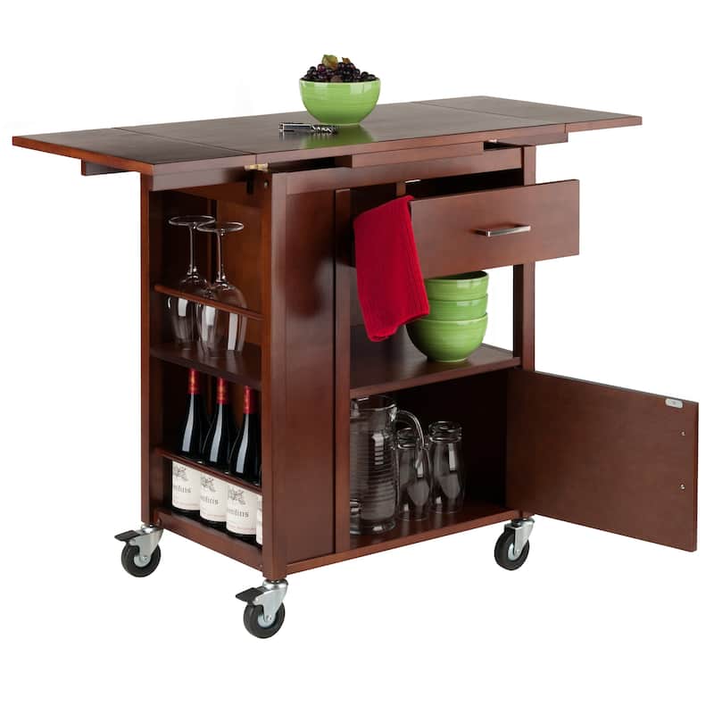 Gregory Extendable Top Kitchen Cart, Walnut - 27.56 x 18.35 x 33.46 inches