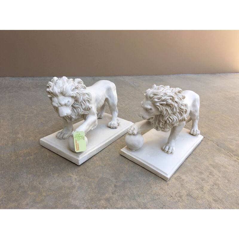 Regal Lion Outdoor Statues - 16" - Beige - Set of 2