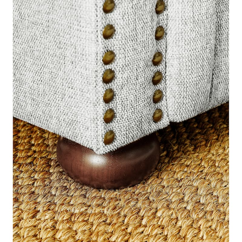 Roomfitters Chesterfield Tufted Linen Upholstered 3-Seater Sofa with Scrolled Arms and Nailhead Trim