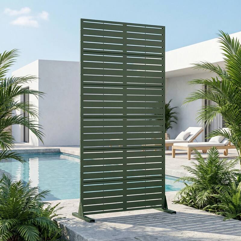 72in Dovelina Outdoor Freestanding Metal Privacy Screen Decorative Garden Fence - 72"x35" - Green