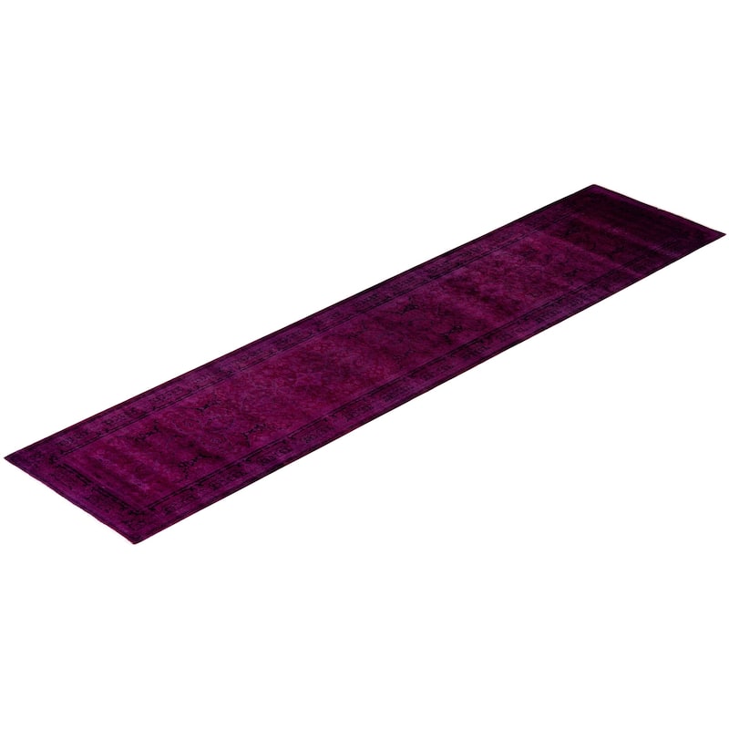 Overton Hand Knotted Wool Vintage Inspired Modern Contemporary Overdyed Purple Runner Rug - 2' 7" x 11' 10"