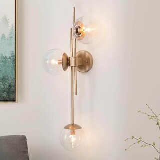 Bola Modern Black Gold 3-Light Linear Chandelier Globe Glass Wall Sconces for Bathroom