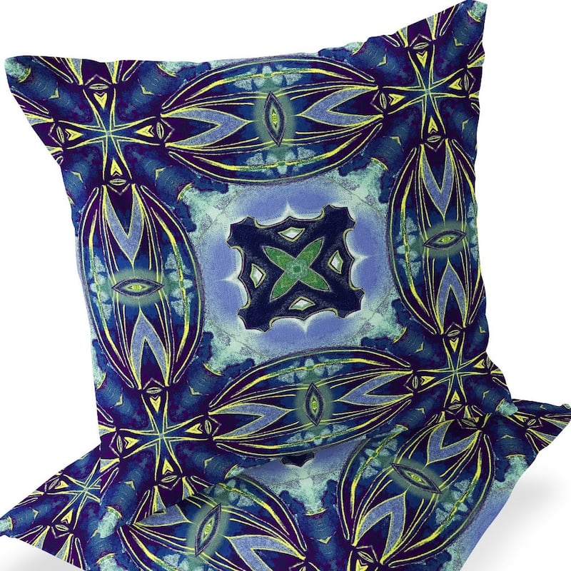 HomeRoots Set of Two 16" X 16" Blue and Green Blown Seam Floral Indoor Outdoor Throw Pillow - 16.00' X '16.00' X '5.00