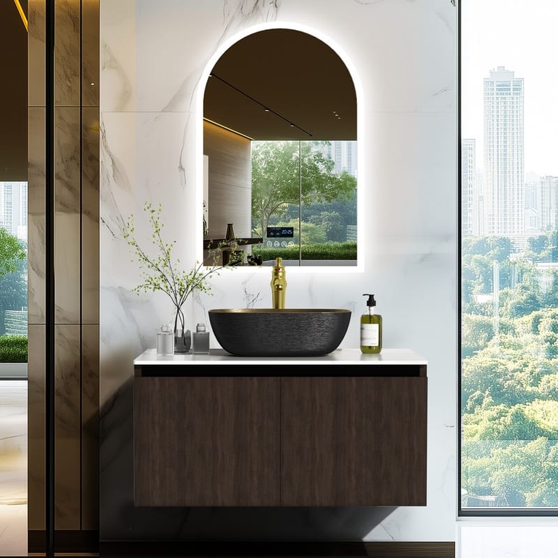 Vintage Aluminium Bathroom Vanity With Countertop Sink Copper Faucet Set