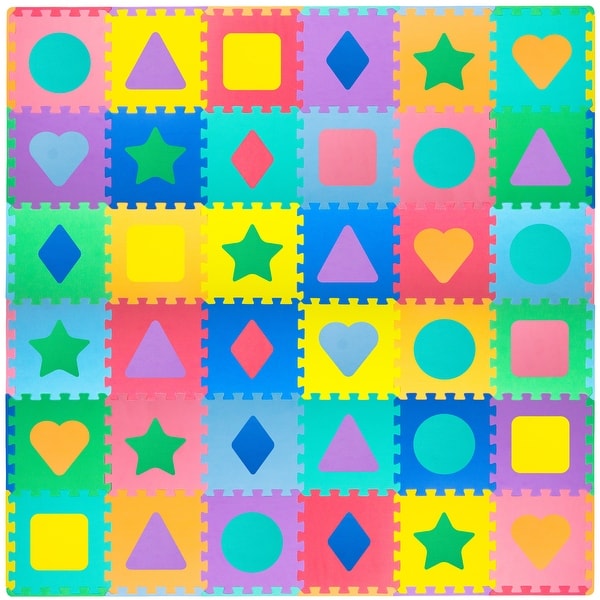 slide 2 of 10, ProsourceFit Kids Floor Play Mat 3/8-in, 36 Sq Ft - 36 Tiles Shapes and Colors