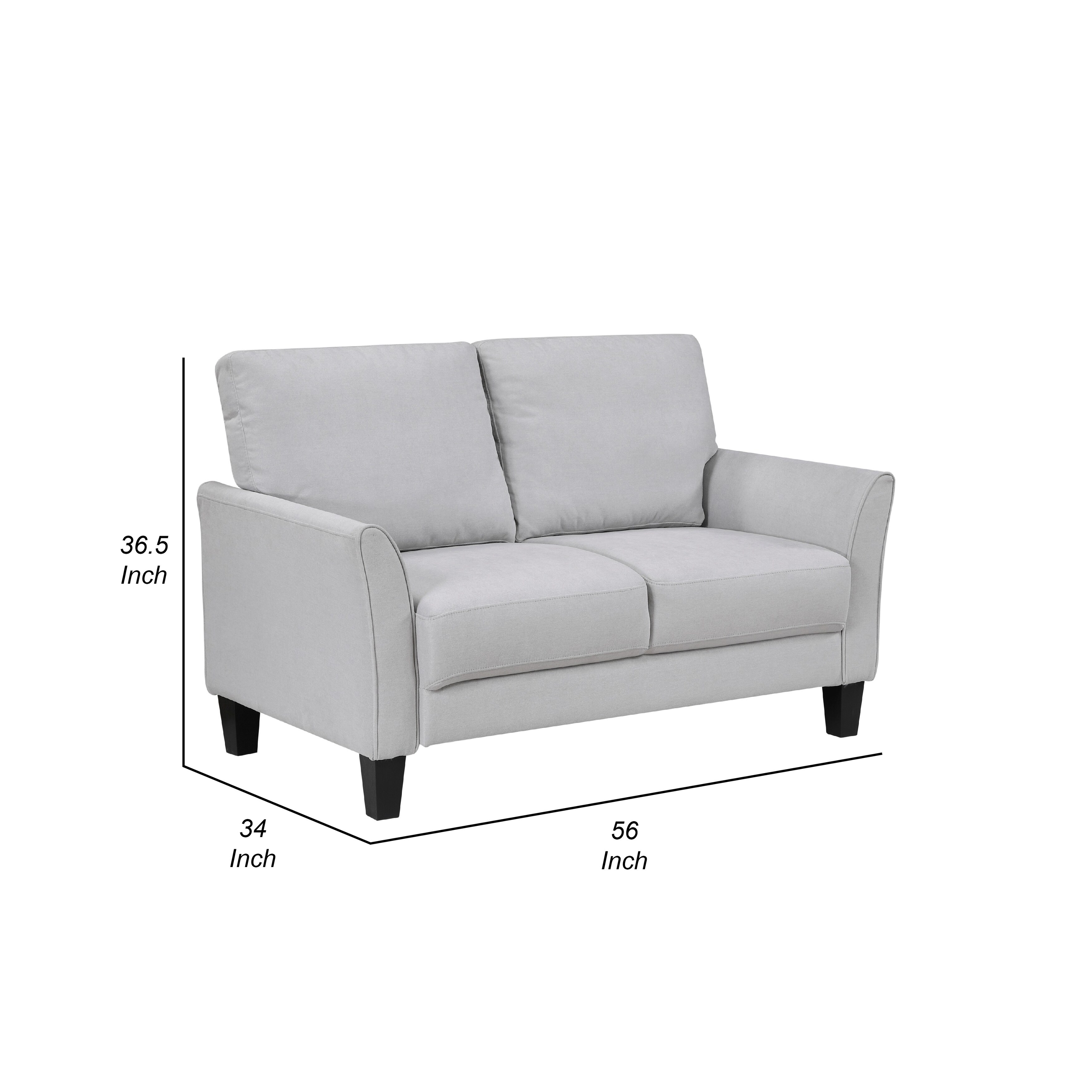 Xumo Loveseat, Light Gray Fabric, 56 Inch, Black Tapered Wood Legs