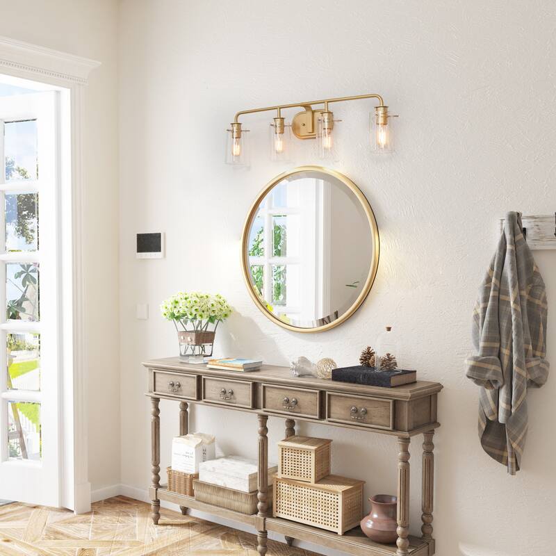Mid-century Modern 4-Light Bathroom Vanity Lights Transitional Wall Sconces with Seeded Glass