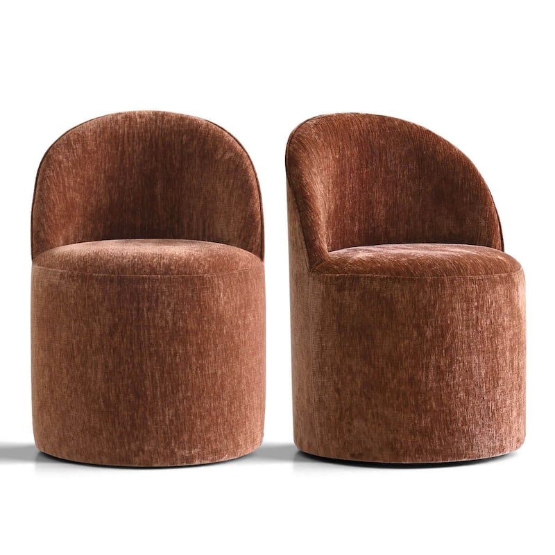 Chenille Upholstered Dining Chair with Wheels (Set of 2)