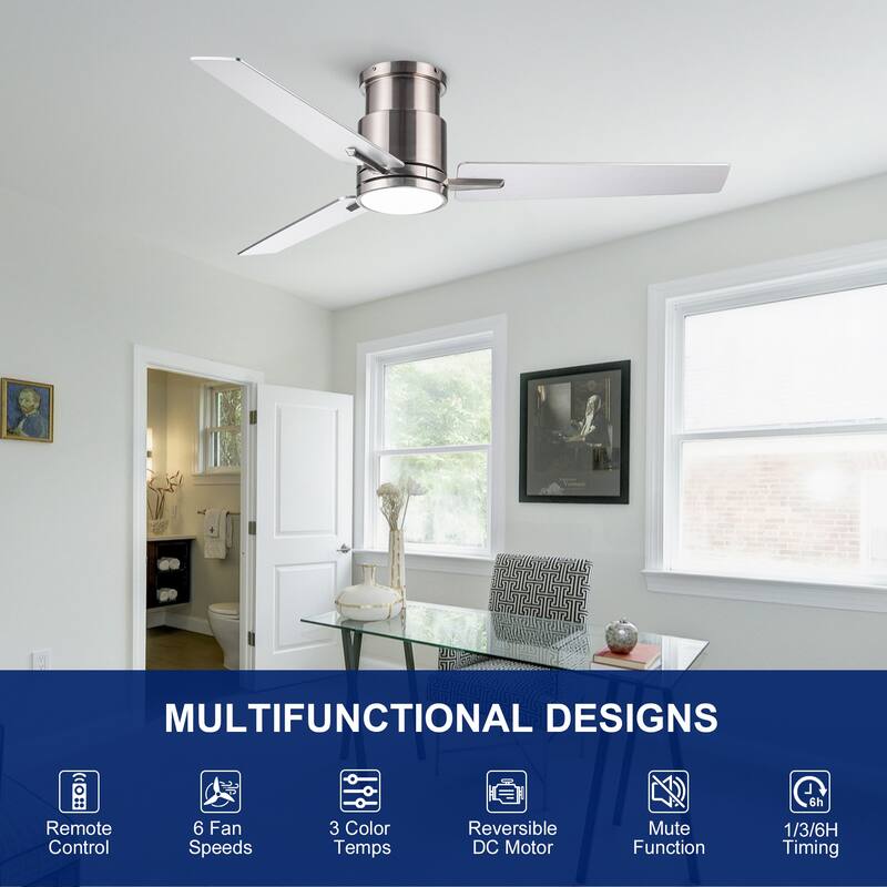 YUHAO Kaleido 48 in. Indoor Matte Black Ceiling Fans with 3-Colors Integrated LED and Dual-Finish Blades