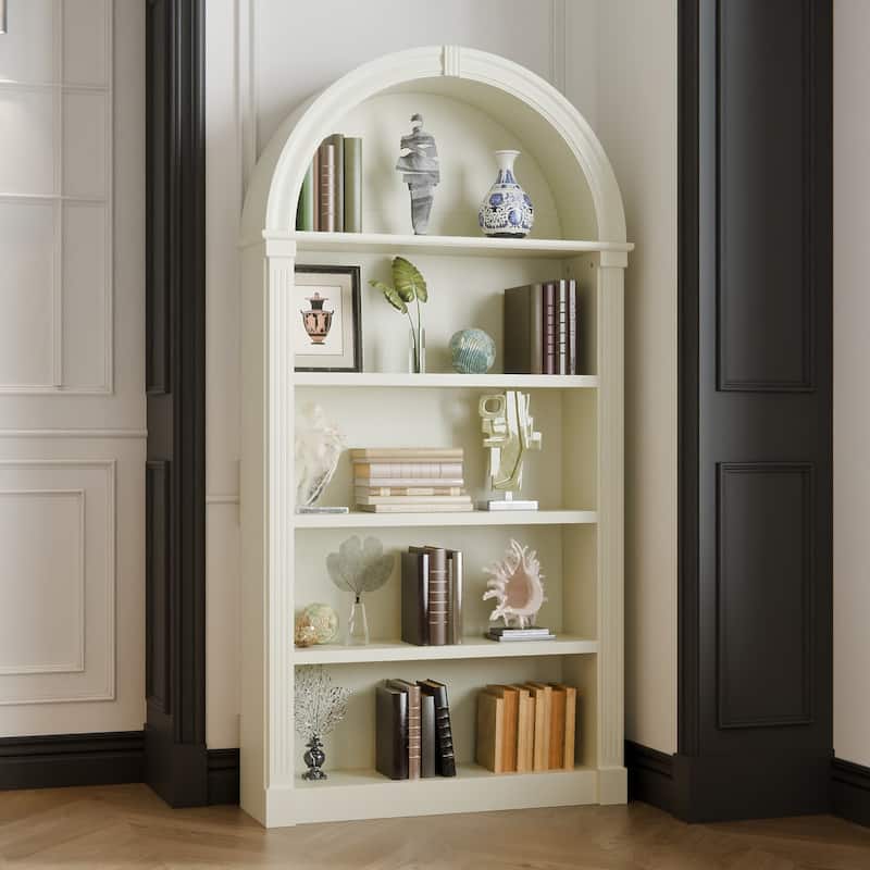 Cream-Yellow Display Cabinet,5-Tier Showcase Cabinet,Shelves Corner Standing Organizer,European Flair