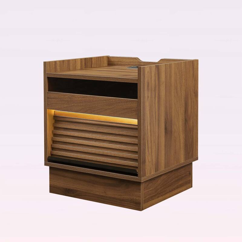 Modern Nightstand with Charging Station and LED Lights