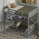 preview thumbnail 15 of 22, Solid Wood Loft Bed with Bulit-in Desk and LED Light, Full Size Loft Bedframe with Storage Bench, Shelves, 2 Drawers & USB Port